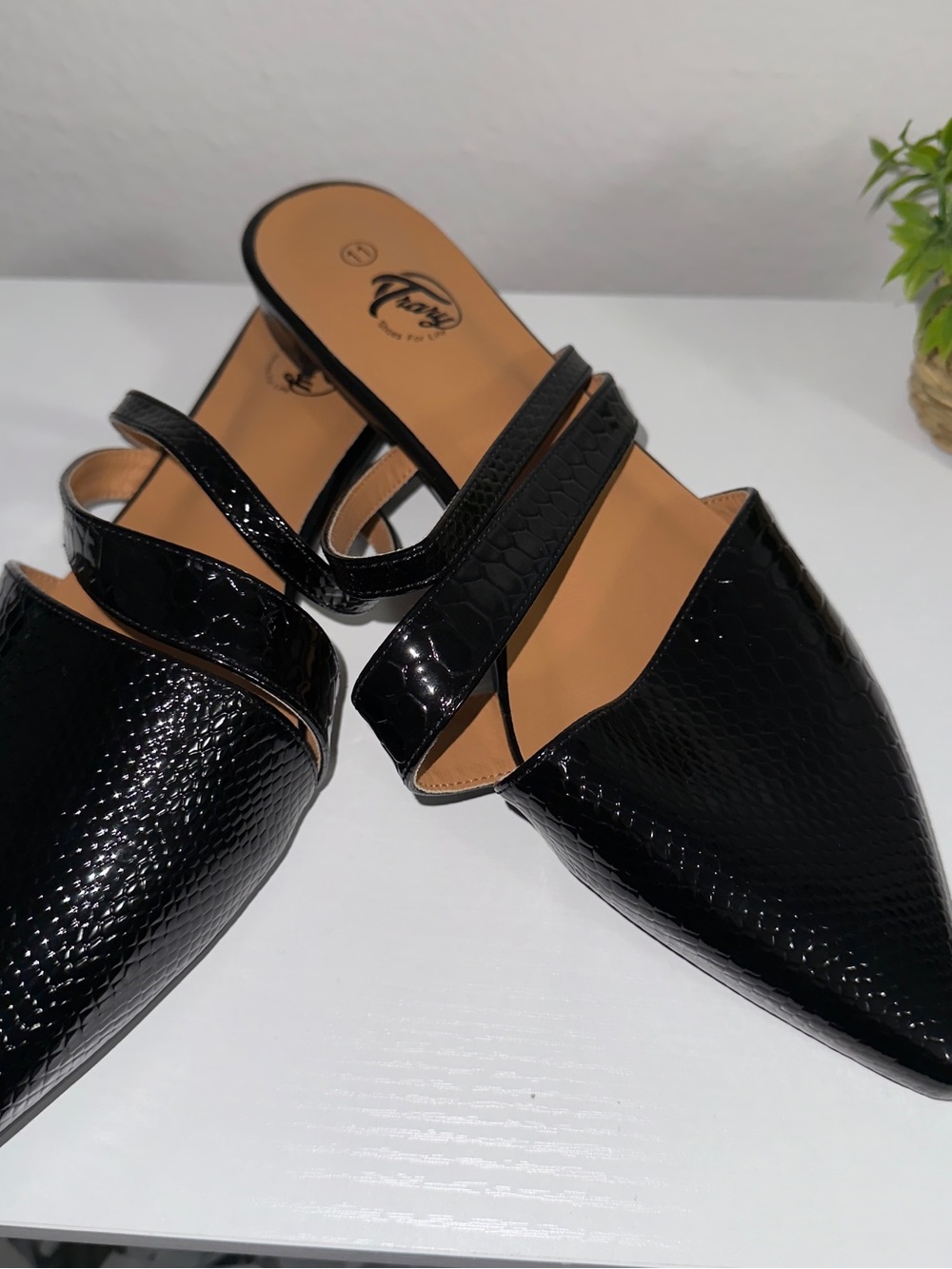 Trary Black Pointed Toe Slip-On Mules with Double Strap - Picture 3 of 3